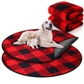 Clysee 2 Pack 36" Plush Dog Cat Blanket Buffalo Plaid Waterproof Whelping Pads Washable Round Pet Training Pee Pads for Dogs Red and Black Puppy Blanket Pad Couch Cover Protection