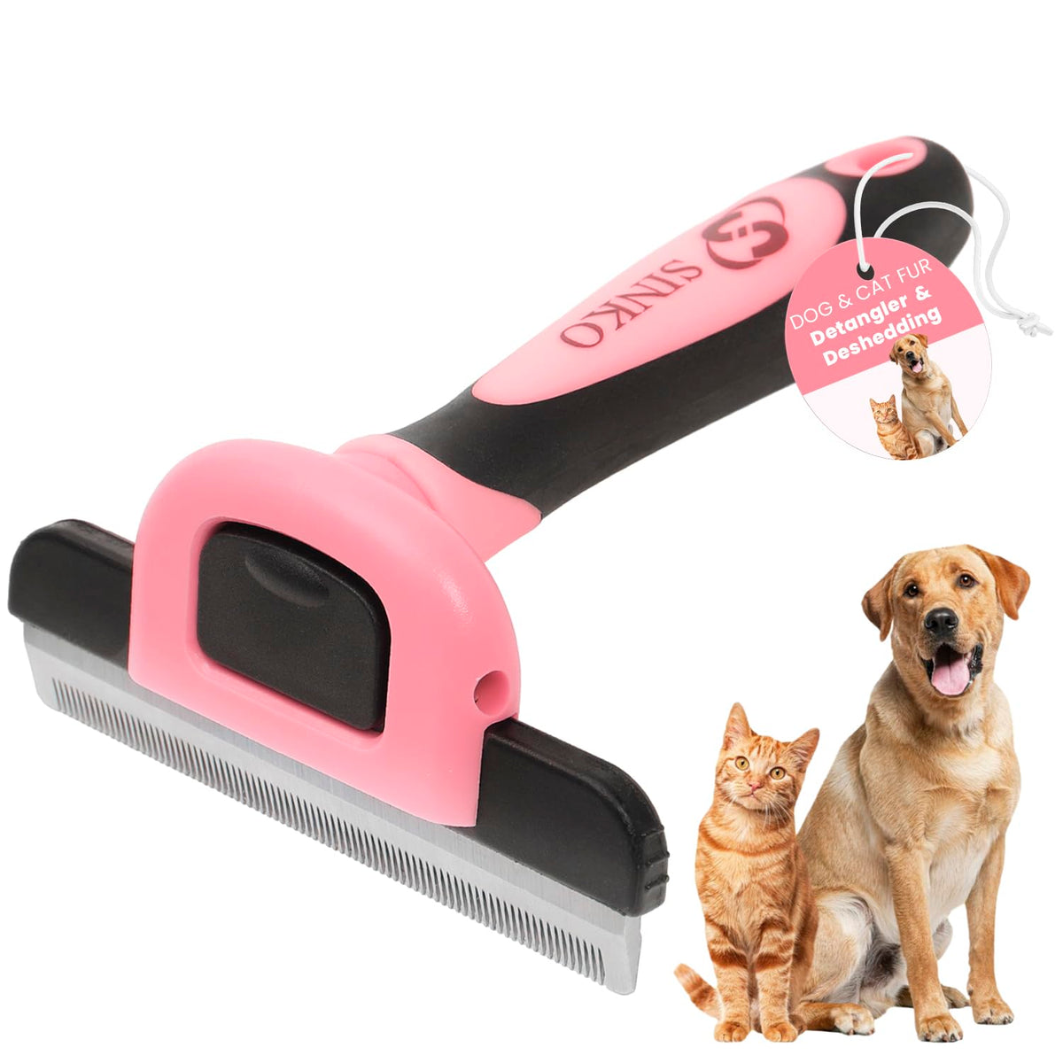 Sinko Deshedding Tool for Dogs & Cats Pet Grooming Brush Pet Deshedding Tool Dog Brush for Shedding Effectively Reduces Shedding by up to 95% for Short Medium Long Pet Hair (Pink)