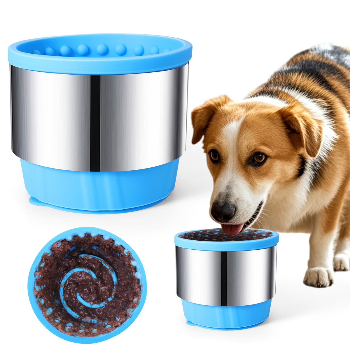 Palksky Dog Freeze Bowl Lick Bowl for Dogs Upgraded Metal Anti-Chew Prottection Silicone Slow Eating Feeder Bone Dog BowlsAnxiety Relief Freezebone Dog Enrichment Treat Dispenser
