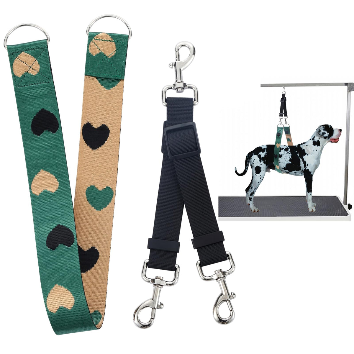 Pet Dog Grooming Arm Accessories - Pet Dog Grooming Belly Straps with Connector Pet Dog Grooming Belly Support Band Dog Grooming Table Arm Supplies Pet Dog Grooming Loops Dog Loop Heart Pattern